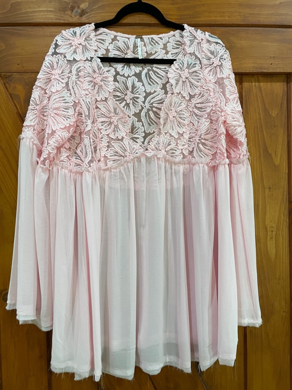 FREE PEOPLE Pink Lace Bodice Boho Top Sz L
